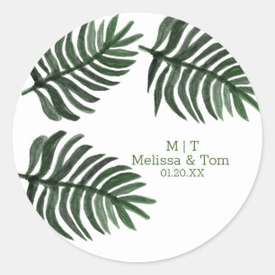Tropical Botanical Palm Tropical Wedding Thank You Classic Round Sticker