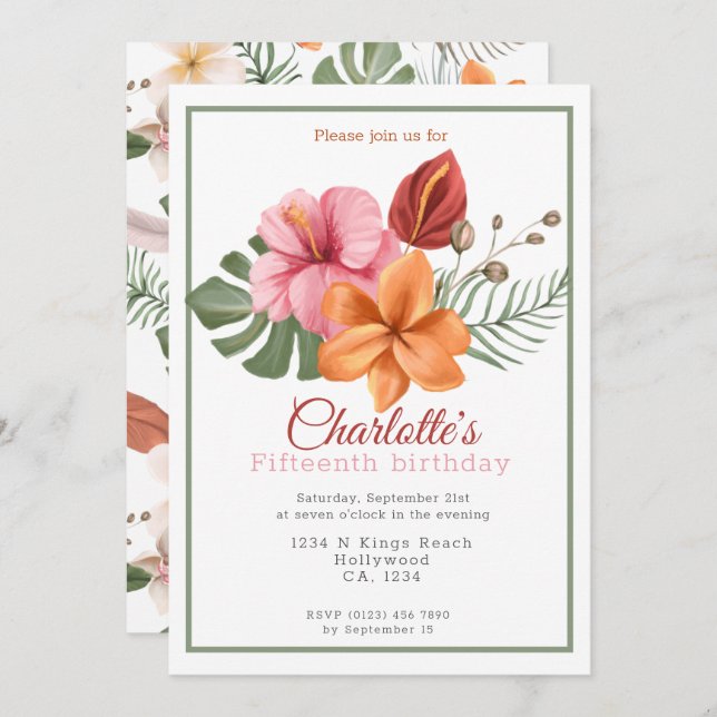 Tropical Botanical Personalised Party Invitation (Front/Back)