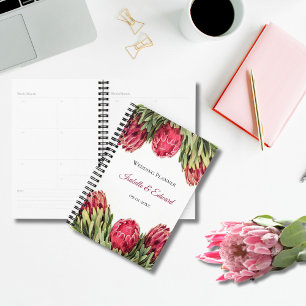 Tropical Botanical Pink Protea Floral Wedding Plan Planner