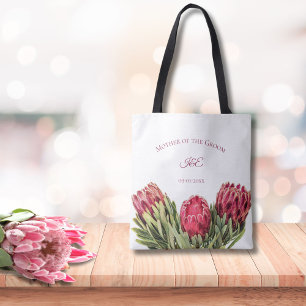 Tropical Botanical Pink Protea Flowers Green Leave Tote Bag