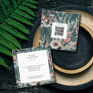 Tropical Botanical QR Code Social Media Square Business Card