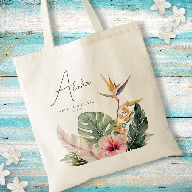 Tropical Botanical Watercolor Destination Wedding Tote Bag (Creator Uploaded)
