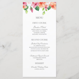 Tropical Botanical Watercolor Floral Wedding Menu