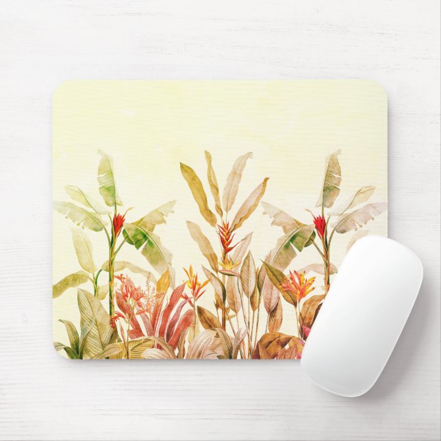 Tropical Botanical Watercolor Mouse Pad (With Mouse)