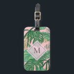 Tropical Botanical Watercolor Pink Art Monogram Luggage Tag<br><div class="desc">Elegant monogrammed luggage tag with botanical green and pink watercolor art.</div>