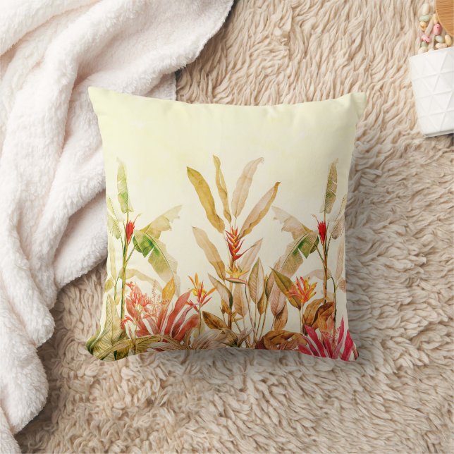Tropical Botanical Watercolor Throw Pillow (Blanket)