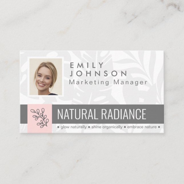 Tropical Botanicals Pink Beauty Photo & Logo Staff Business Card (Front)