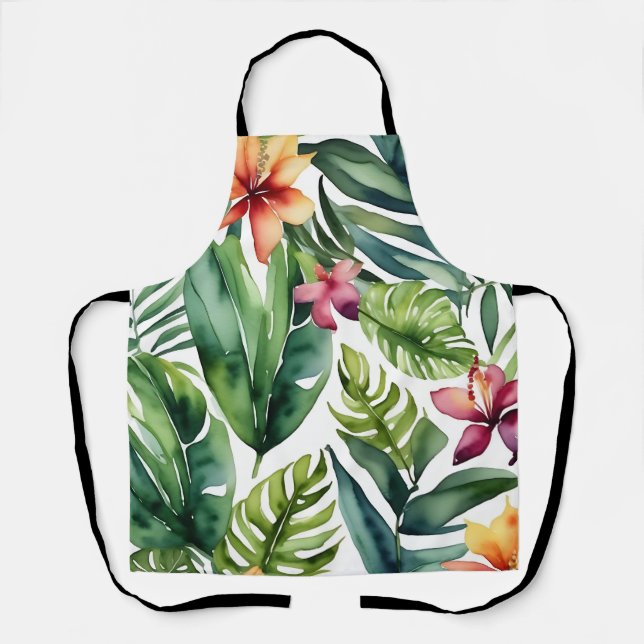Tropical Botanicals Vibrant Watercolor Foliage Apron (Front)