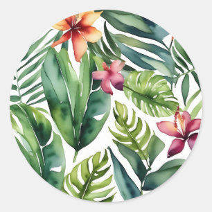 Tropical Botanicals Vibrant Watercolor Foliage Classic Round Sticker