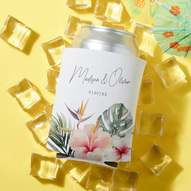 Tropical Botanicals Watercolor Wedding Favour Can Cooler (In Situ Summer)