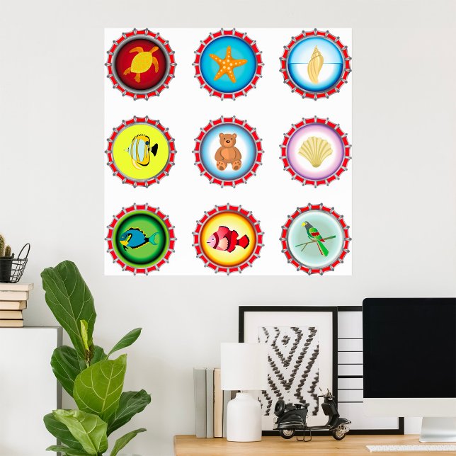 Tropical Bottle Caps Design Ocean and Wildlife  Poster (Creator Uploaded)