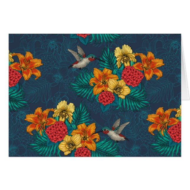 Tropical bouquet and hummingbirds (Front Horizontal)