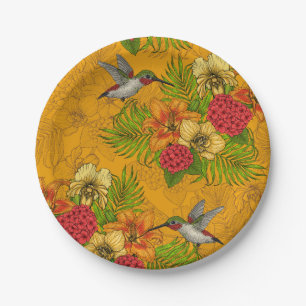 Tropical bouquet and hummingbirds 2 paper plate