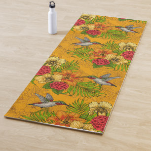 Tropical bouquet and hummingbirds 2 yoga mat