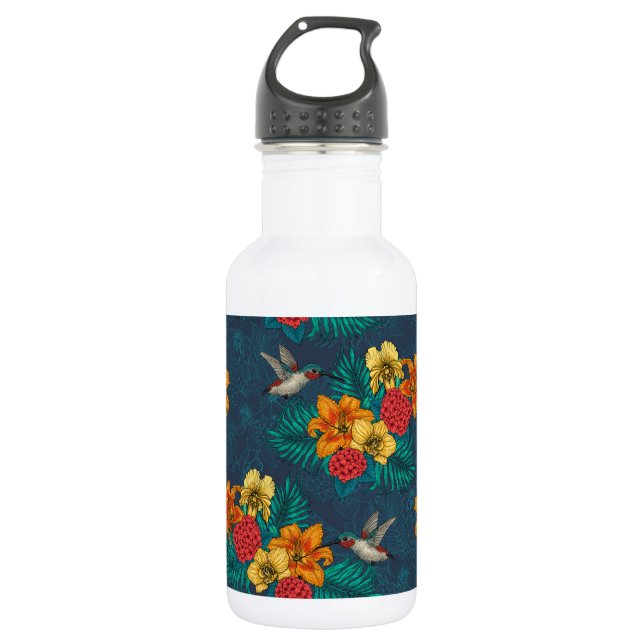 Tropical bouquet and hummingbirds 532 ml water bottle (Front)