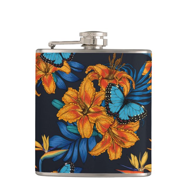 Tropical bouquet hip flask (Front)