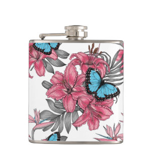 Tropical bouquet hip flask