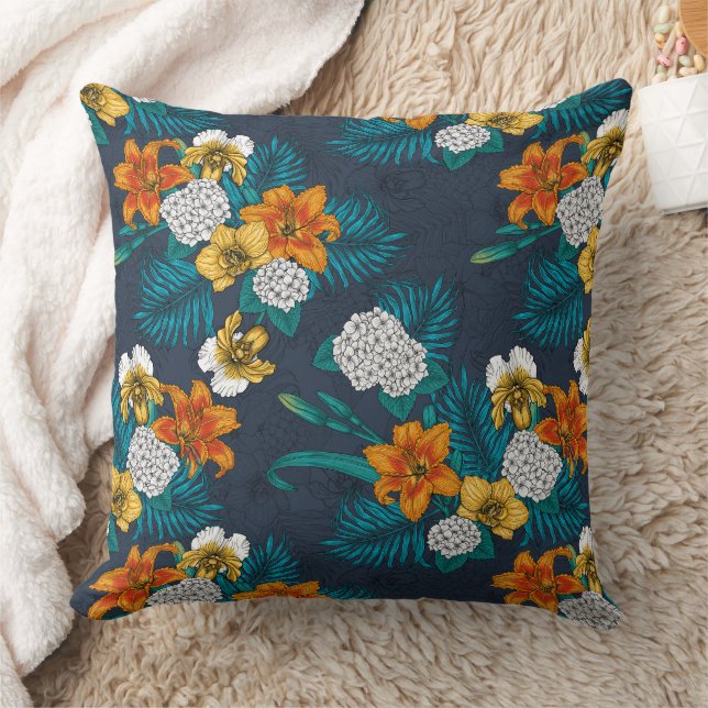 Tropical bouquet on blue cushion (Blanket)
