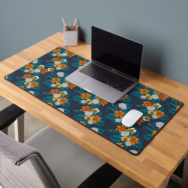 Tropical bouquet on blue desk mat (Office 2)