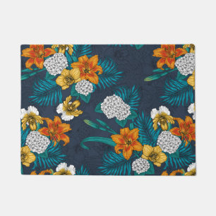 Tropical bouquet on blue doormat