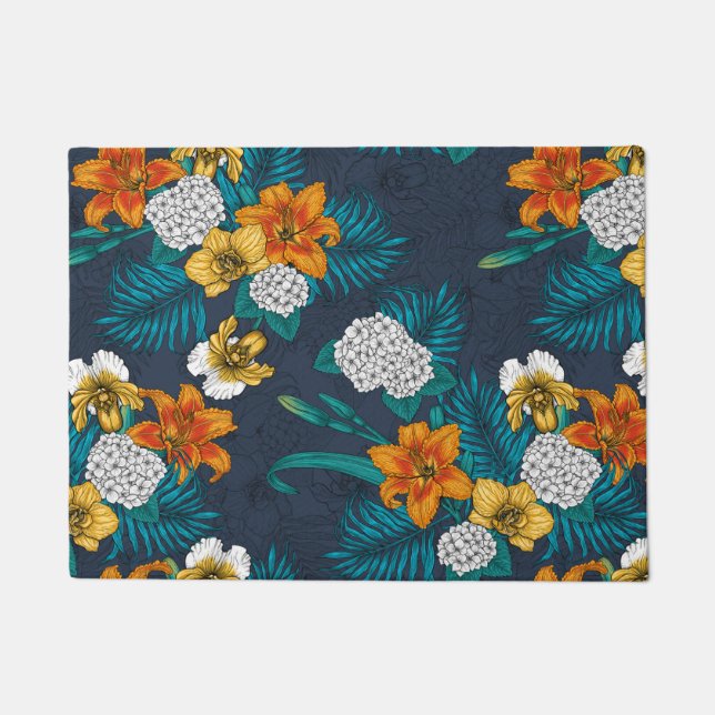 Tropical bouquet on blue doormat (Front)