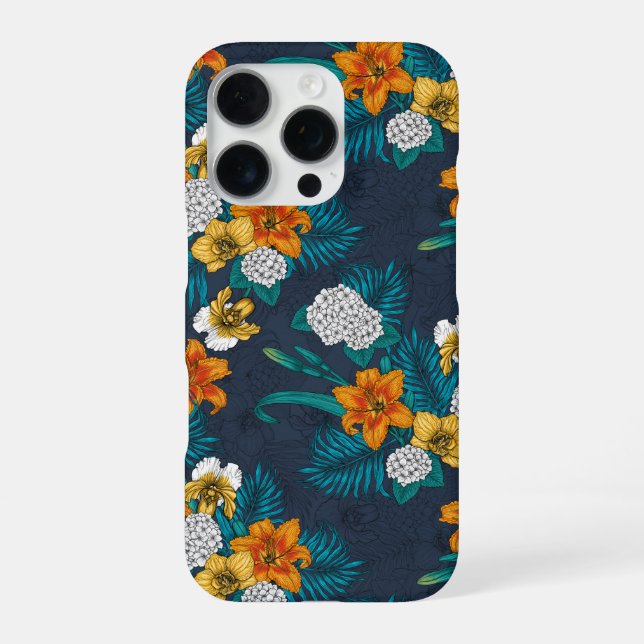 Tropical bouquet on blue iPhone case (Back)