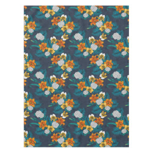 Tropical bouquet on blue tablecloth