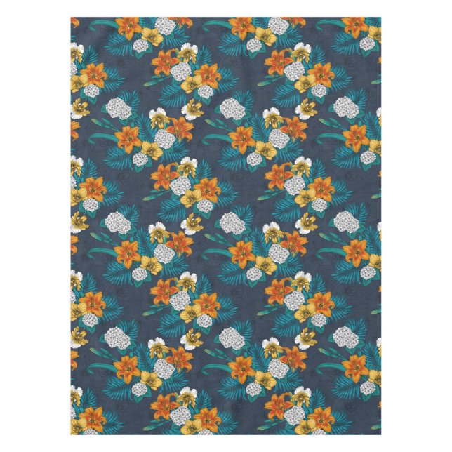 Tropical bouquet on blue tablecloth (Front)