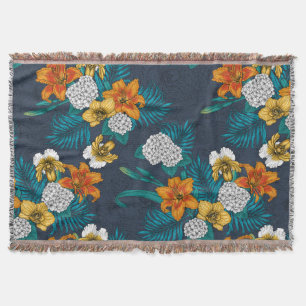 Tropical bouquet on blue throw blanket
