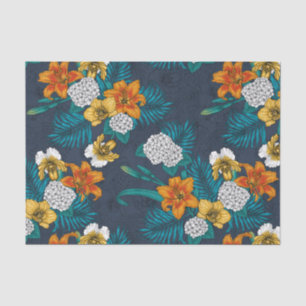 Tropical bouquet on blue tissue paper