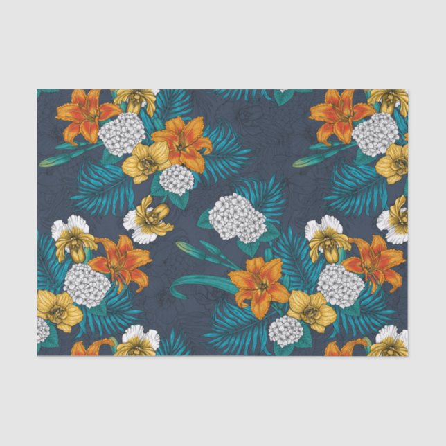 Tropical bouquet on blue tissue paper (Front)