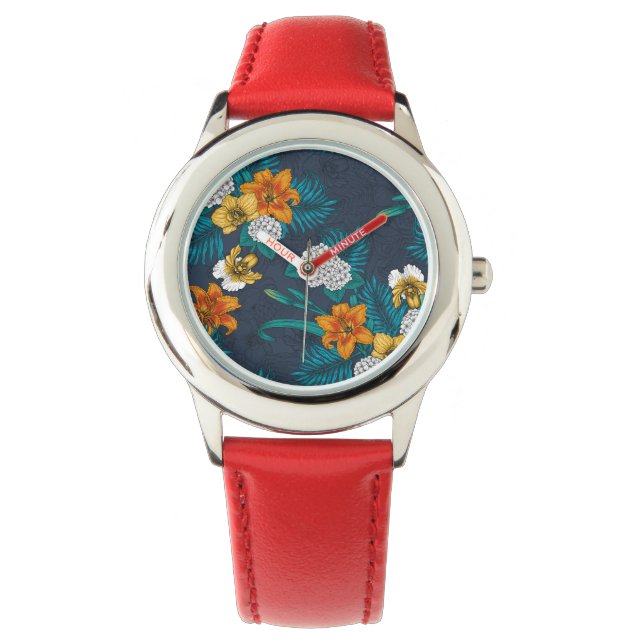 Tropical bouquet on blue watch (Front)