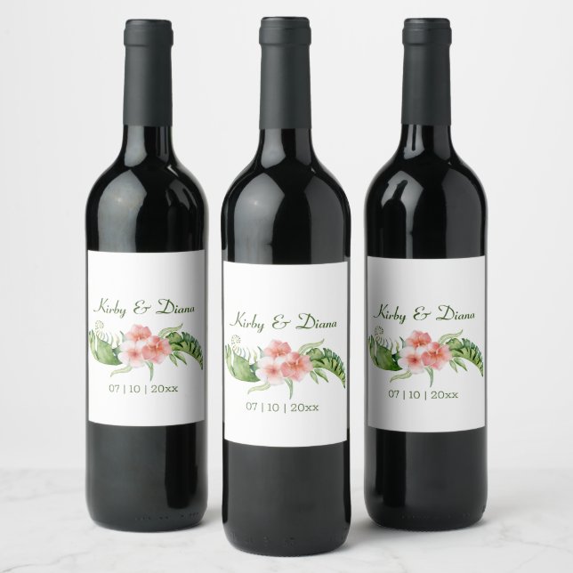 Tropical Bouquet Wedding   Wine Label (Bottles)