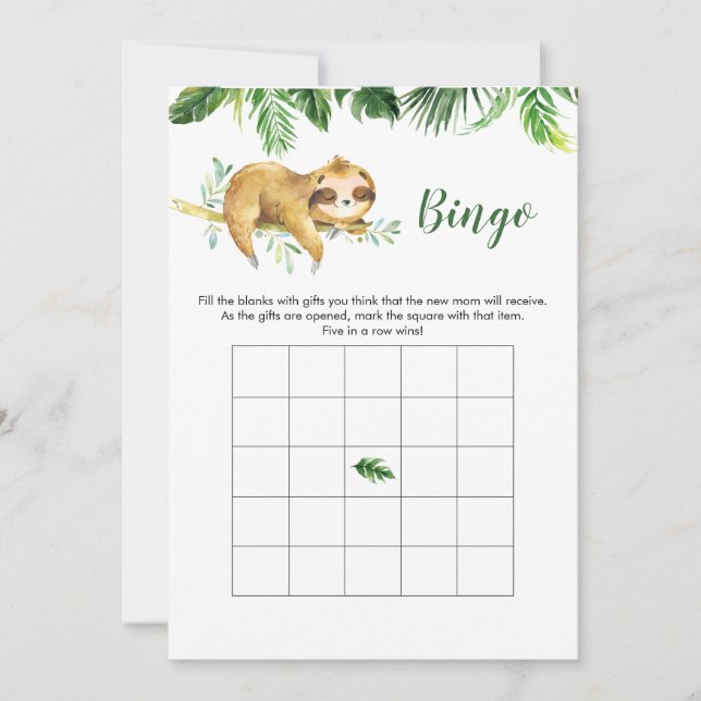 Tropical Boy Sloth Baby Shower Bingo Game Invitation (Front)