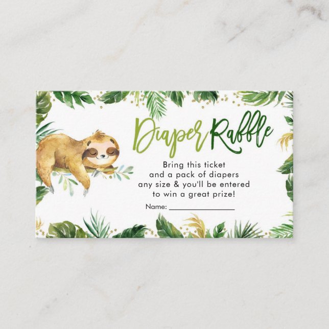 Tropical Boy Sloth Baby Shower Diaper Raffle Enclosure Card (Front)