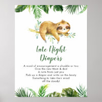 Tropical Boy Sloth Baby Shower Late Night Diaper