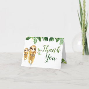 Tropical Boy Sloth Baby Shower Thank You Folded Card