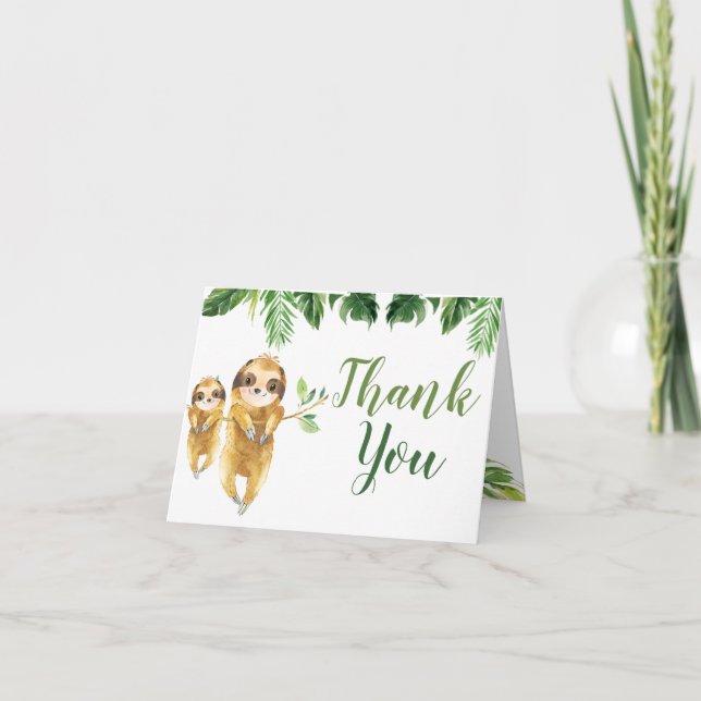 Tropical Boy Sloth Baby Shower Thank You Folded Card (Front)