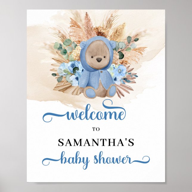 Tropical boy teddy bear baby shower welcome sign (Front)