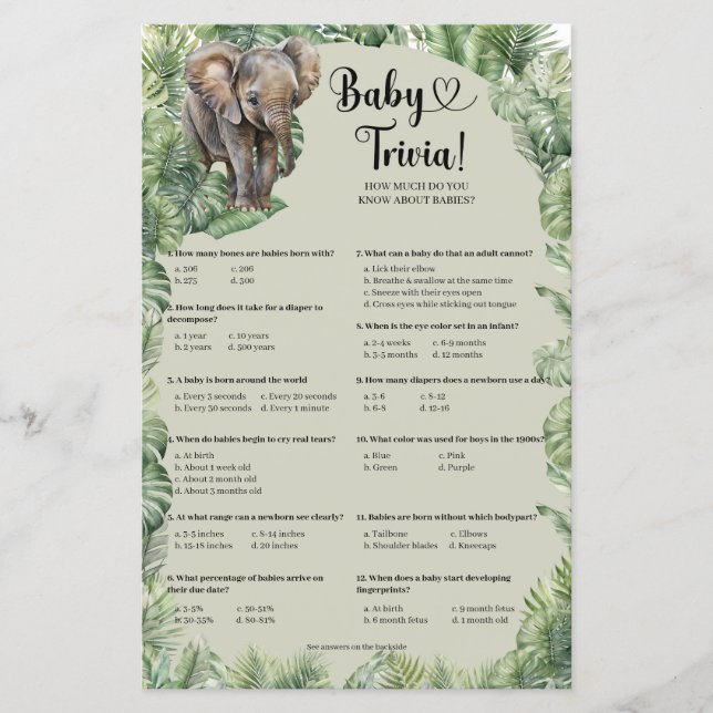 Tropical boy teddy bear pampas grass Baby Trivia (Front)