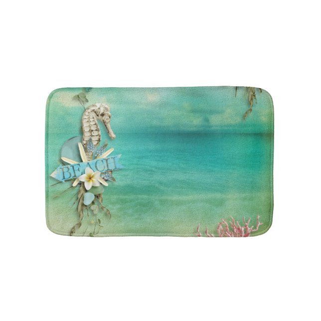 Tropical Breeze beach seahorse starfish ocean Bath Mat (Front)