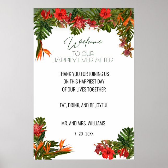 Tropical Breeze Floral Wedding Welcome Sign (Front)