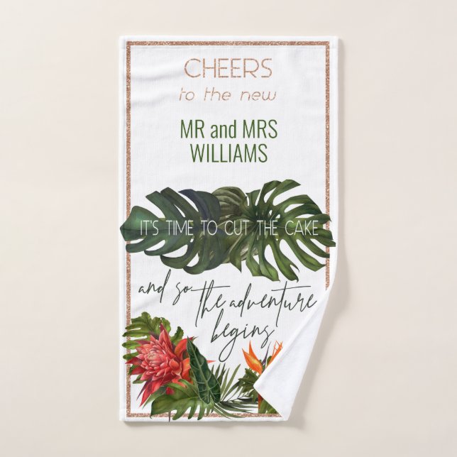 Tropical Breeze Lush Floral Cut the Wedding Cake Hand Towel (Hand Towel)