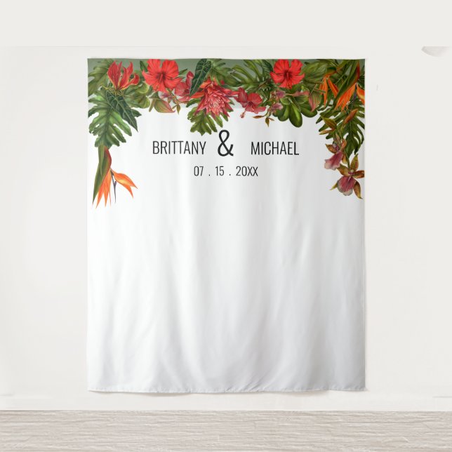 Tropical Breeze Wedding Backdrop Photo Booth Tapestry (Front)
