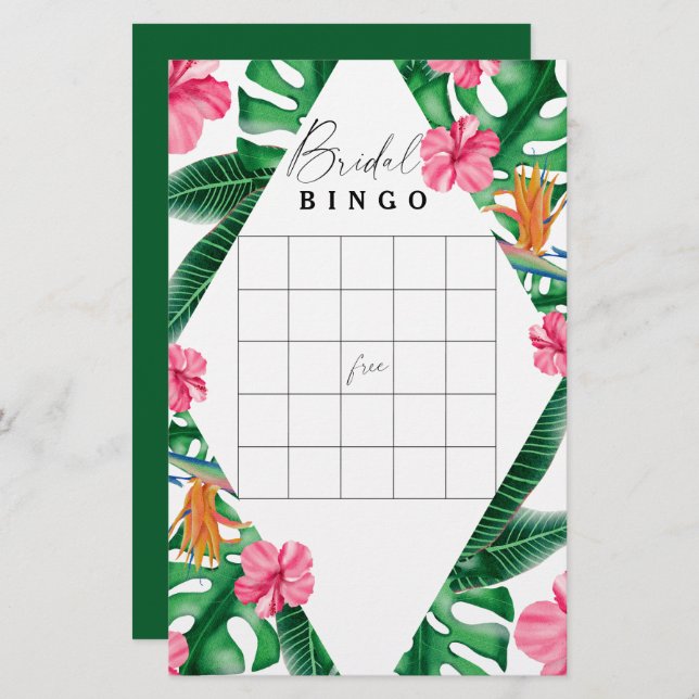 Tropical - Bridal shower bingo game (Front/Back)