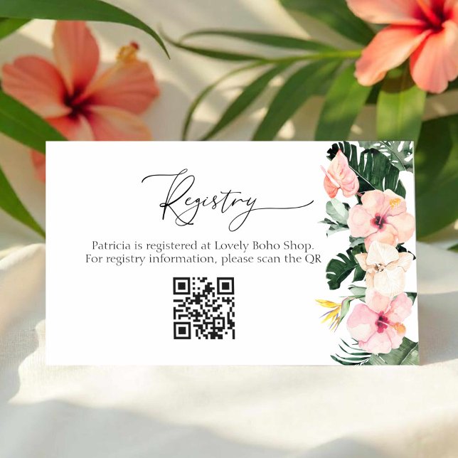 Tropical Bridal Shower Gift Registry QR Card (Creator Uploaded)