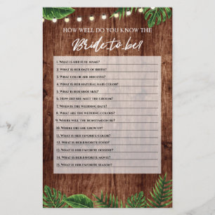 Tropical Bridal Shower How Well You Know Game Card