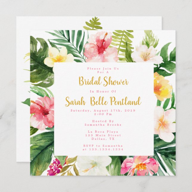 Tropical Bridal Shower Invitations, Personalised Invitation (Front/Back)