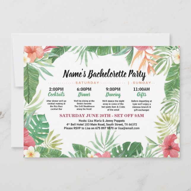 Tropical Bridal Shower Itinerary Aloha Invite (Front)