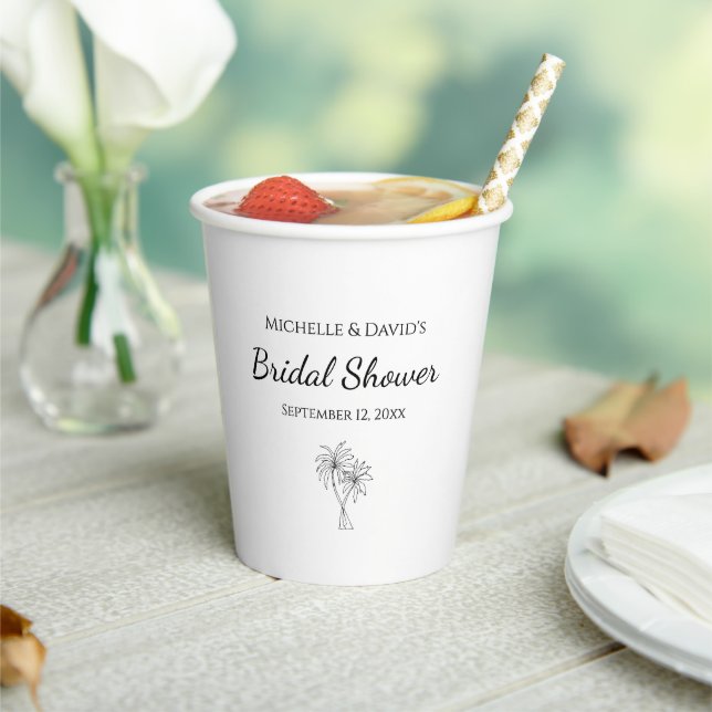 Tropical Bridal Shower Modern Elegant Palm Trees  Paper Cups (Insitu)